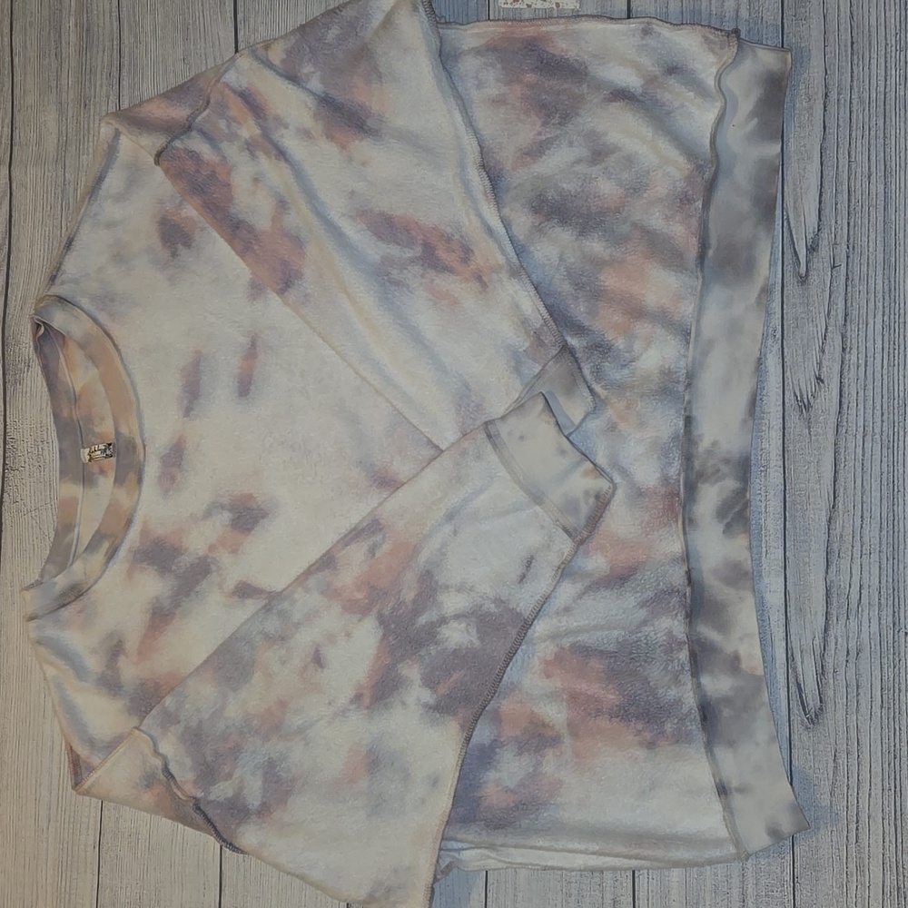 Free People Kelly Washed Tie Dyed Sweatshirt White/Pink/Purple Size M NWT